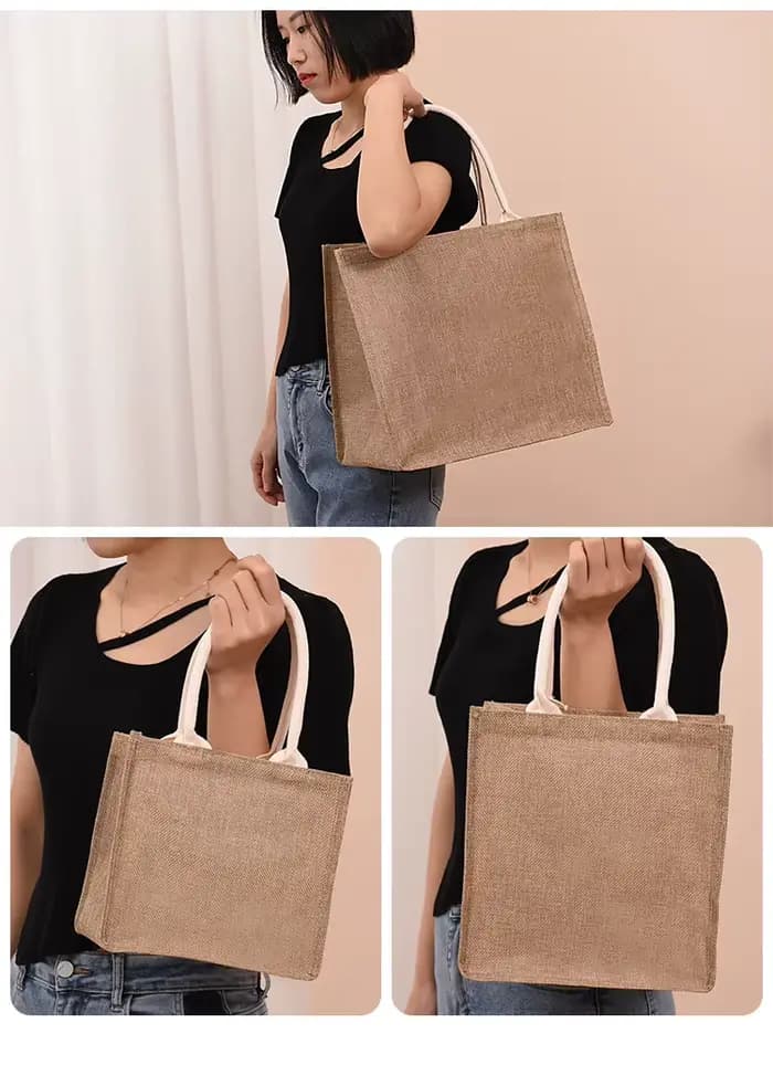 Sac en lin sacs en coton peints à la main sacs d'imitation portables en Jute sacs en lin sacs à provisions sacs laminés