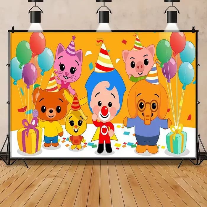 Toile de fond de studio photo pour décoration de fête en extérieur, rideau de fond photo, motif dessin animé Plim Plim