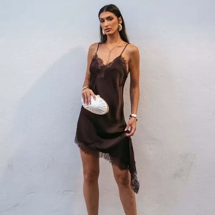 MUJER dentelle Slip Mini robe femmes Satin dos nu robe d'été femme asymétrique fête femmes robe Sexy robes de plage pour les femmes