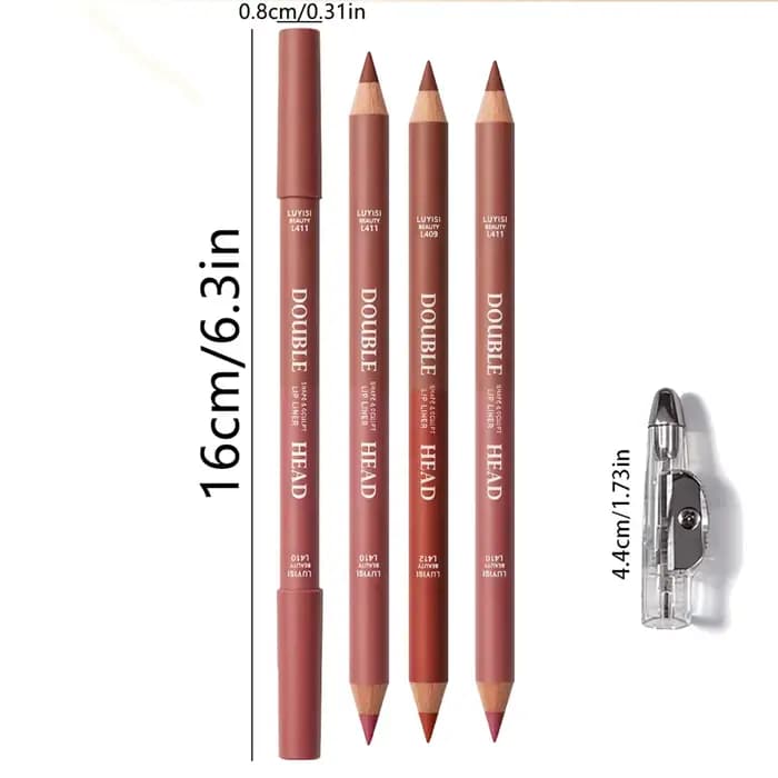 3 crayons à lèvres double embout + 1 taille-crayon