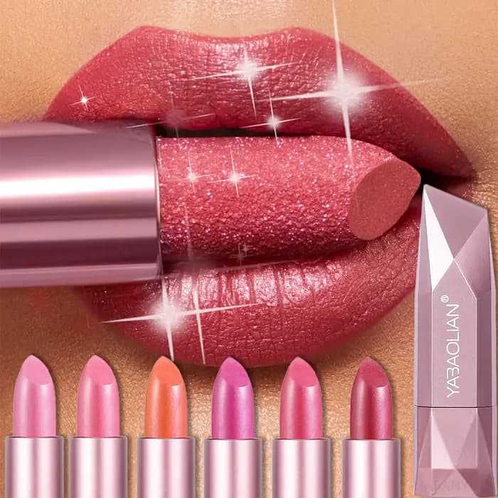 Rouge à lèvres à paillettes diamant rose scintillant
