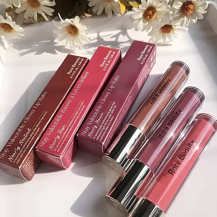 Rare Beauty Glossy Lip Blam Apricot Neutral Mauve Rose Berry Nourishing Lip Gloss Happy Hope Wonder Moisturizing Lipstick Makeup
