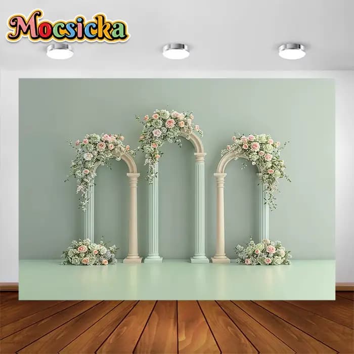 Arrière-Plan de Photographie de Mariage, Fleurs Colorées à Trois Arches, Fournitures de Décoration de ix, Arrière-Plan de Portrait de Femme Adulte, Accessoires de Studio