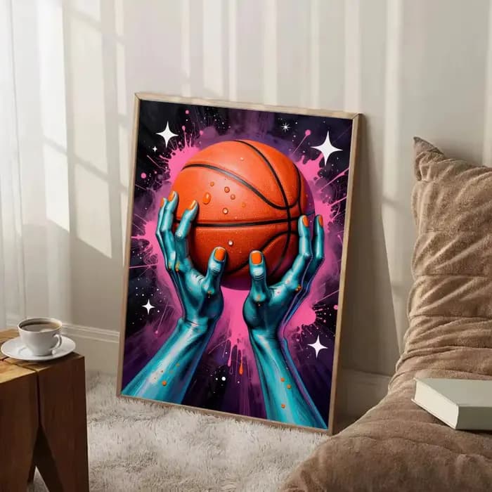 Affiche de basket-ball colorée, peinture murale, art mural pour salon, décoration de la maison et cadeaux