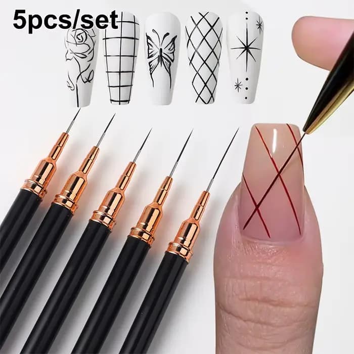 Ensemble de 5 pinceaux professionnels pour nail art, 7/9/11/15/20 mm, pour la création de motifs, la peinture, la manucure DIY, outil de salon pour ongles