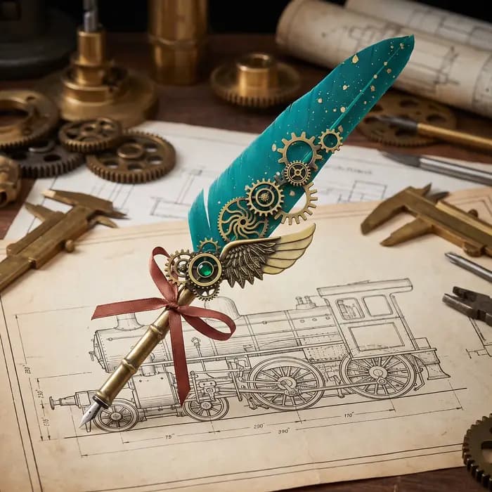 Stylo plume steampunk vintage artisanal avec engrenages mécaniques, plume en alliage noir ornée de paillettes dorées pour outils d'écriture