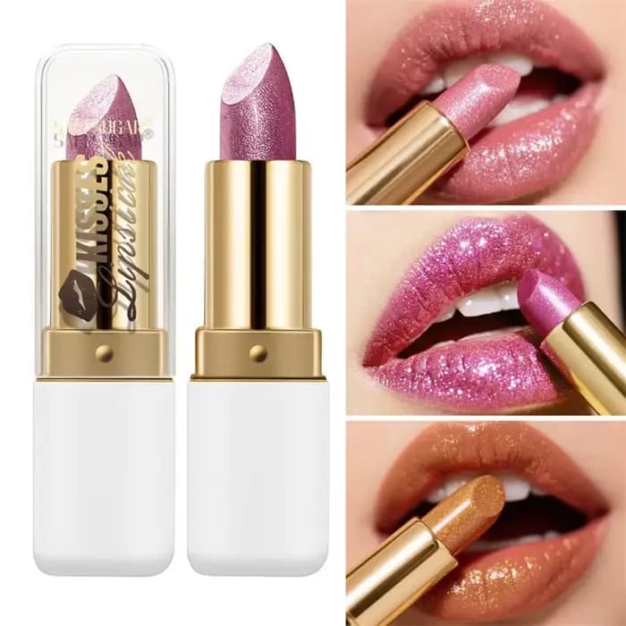 Rouge à lèvres velours à paillettes violettes nacrées