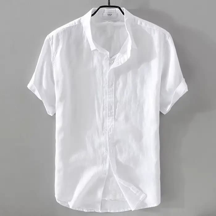 Chemise à manches courtes en lin pur pour homme, chemise blanche en lin et coton, décontractée, d'été, à demi-manches, style business décontracté