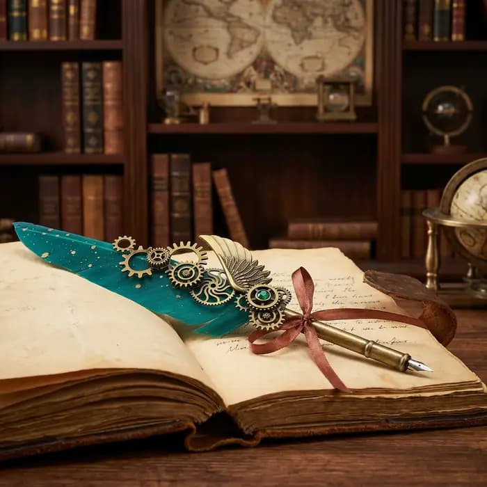Stylo plume steampunk vintage artisanal avec engrenages mécaniques, plume en alliage noir ornée de paillettes dorées pour outils d'écriture