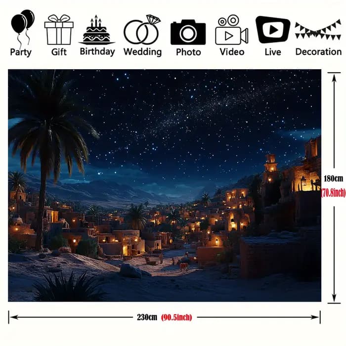 Fond de scène de la nativité - Starry Night Manager et Bethlehem Village, polyester, décorations de Noël et religieuses
