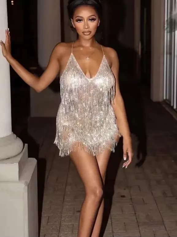 Robe de fête d'anniversaire transparente, Design de strass, tenue transparente, Costume Sexy