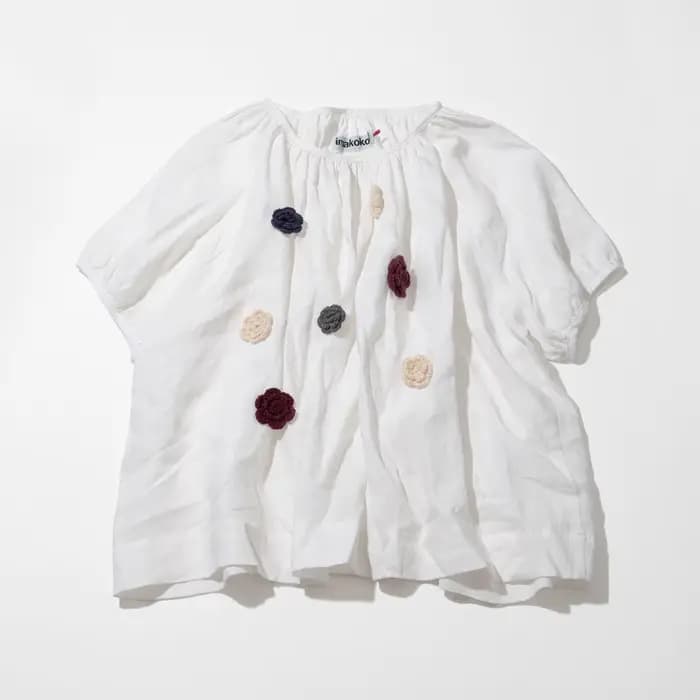 Chemise en lin blanc pour femme, imakokoni, originale d'été, décontractée, artistique, de niche, haut ample à fleurs en 3D 265476