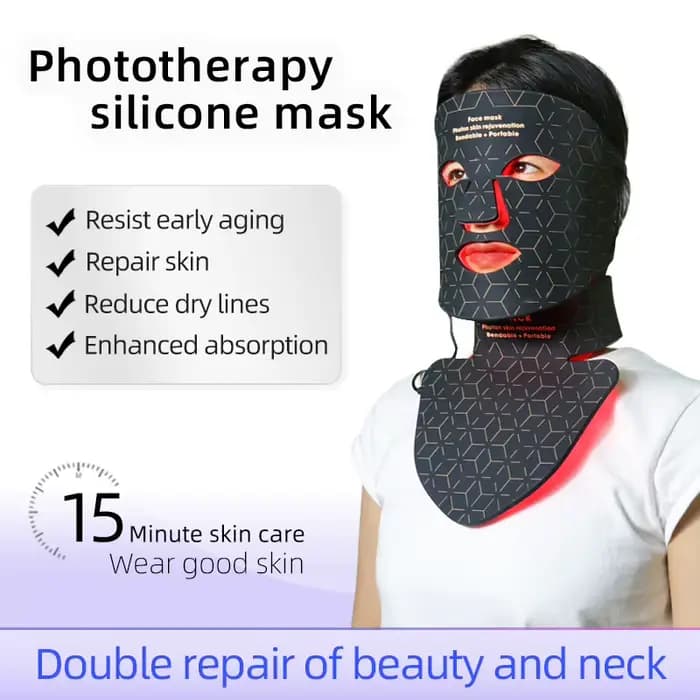 Masque de beauté LED en silicone pour le visage et le cou, 4 couleurs, 240 perles de lampe, thérapie photonique, flexible, éclaircissant la peau, anti-déformable