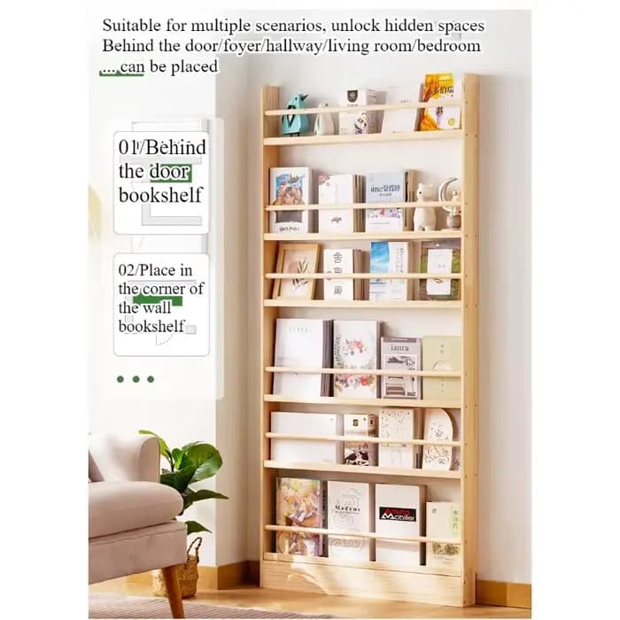 Bibliothèque Simple en bois massif, du sol au plafond contre le mur, bibliothèque pour enfants, support pour livres d'images, support de rangement