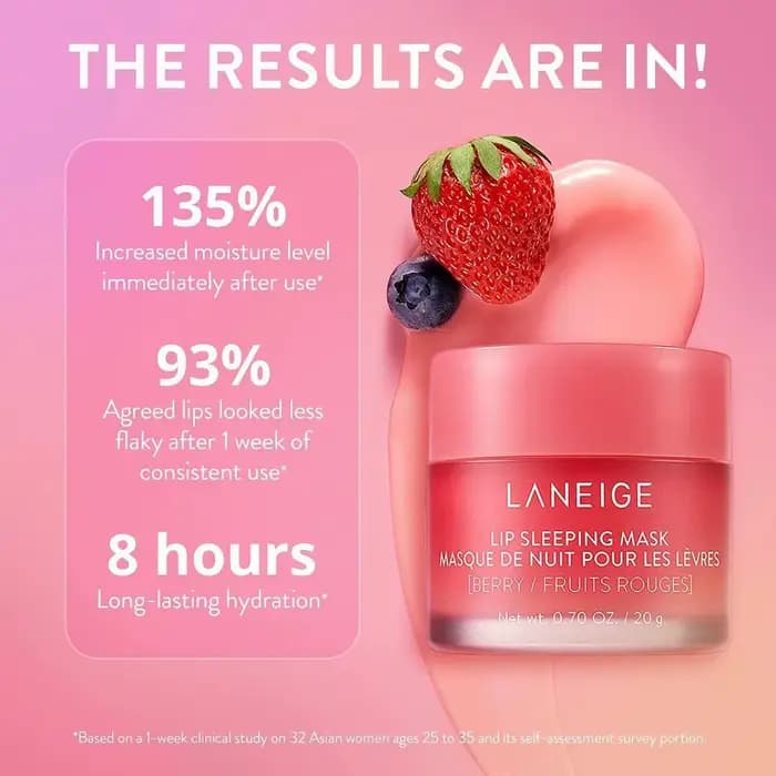 Masque de nuit pour les lèvres Laneige, hydratation longue durée et soulagement de la sécheresse, texture lisse et traitement fruité, soins coréens, maquillage coréen