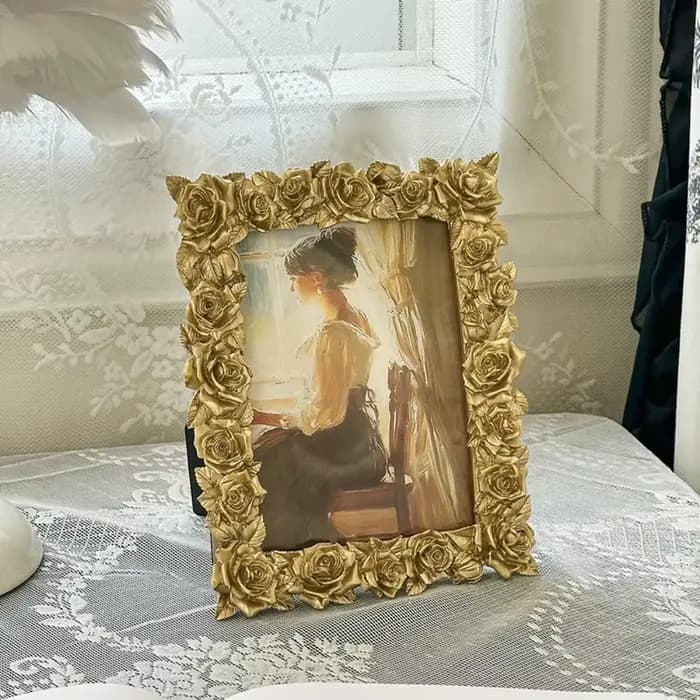 Cadre photo de style européen avec bordure en rose, rétro, 5/6/7 pouces, cadre photo doré, décoration de la maison, accessoires photo, ornements