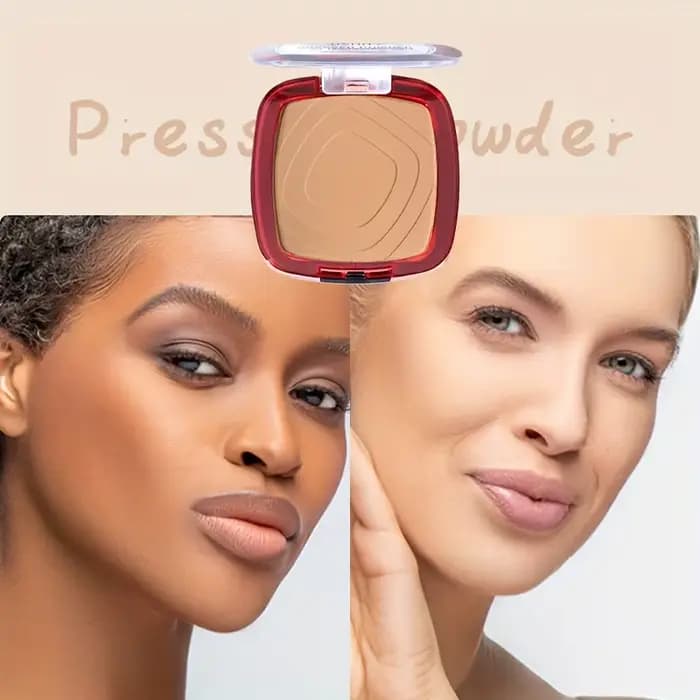 Fond de teint en poudre pressée à couverture complète avec applicateur bouffant