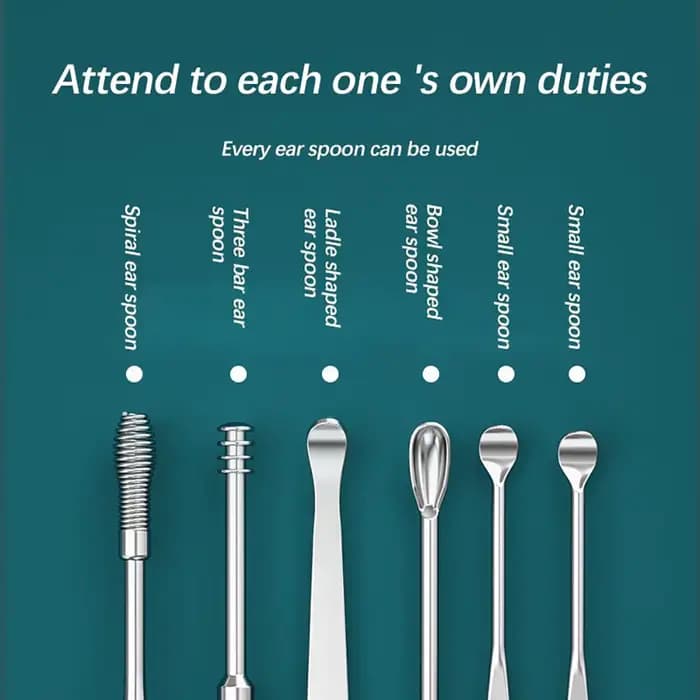 Nettoyeur d'oreille 6 pièces/ensemble cure-oreille dissolvant de cire d'oreille cuillère d'oreille Curette nettoyage d'oreille spirale cure-oreille facile élimination du cérumen Gadget de soin des ore