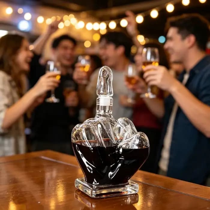 Carafe en verre 1000 ml en forme de doigt d'honneur pour vin rouge, whisky, vodka, décoration créative pour bar, maison, cuisine, cave à vin