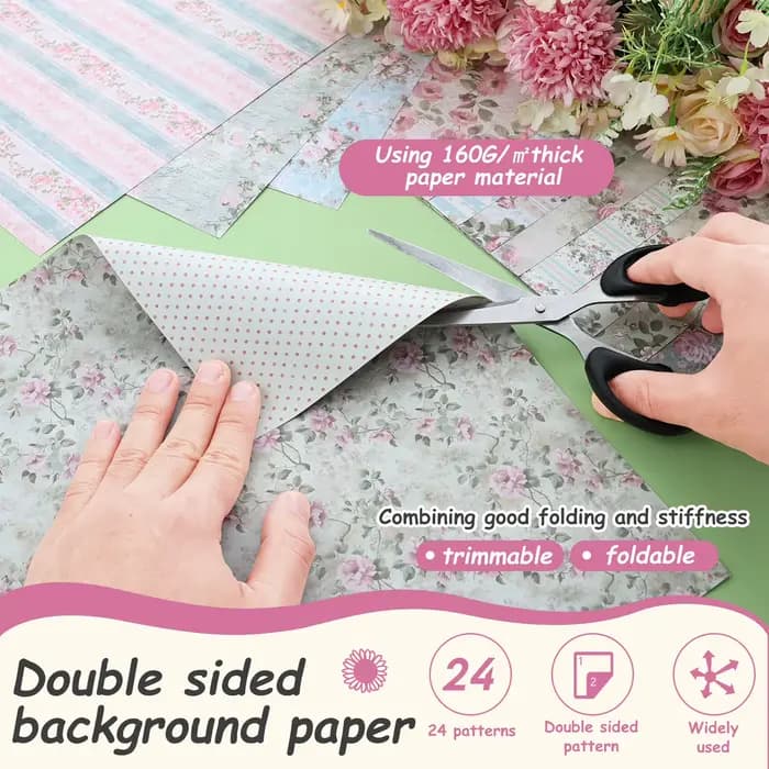 24 feuilles de papier de fond pour scrapbooking 12x12 pouces, papier cartonné à motifs floraux style bohème pour album de cartes DIY