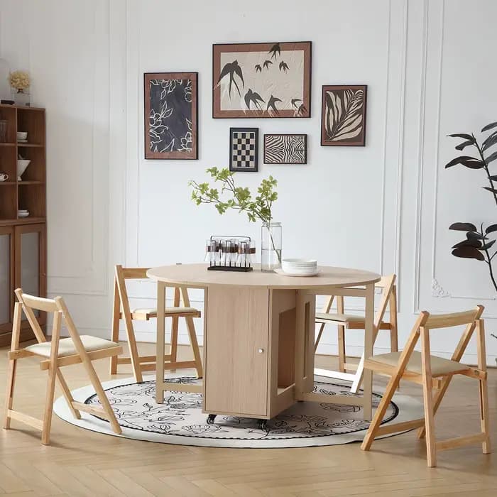 Table à manger ronde pliante avec chaises pliantes, meubles mobiles multifonctionnels, mode