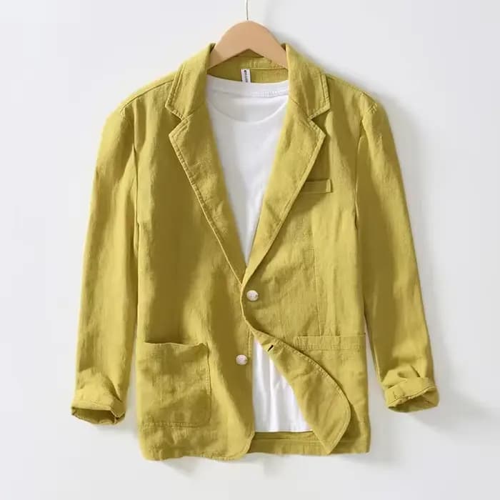 Blazer en coton et lin pour homme, style rétro, décontracté, polyvalent, léger, pour les voyages et les occasions professionnelles