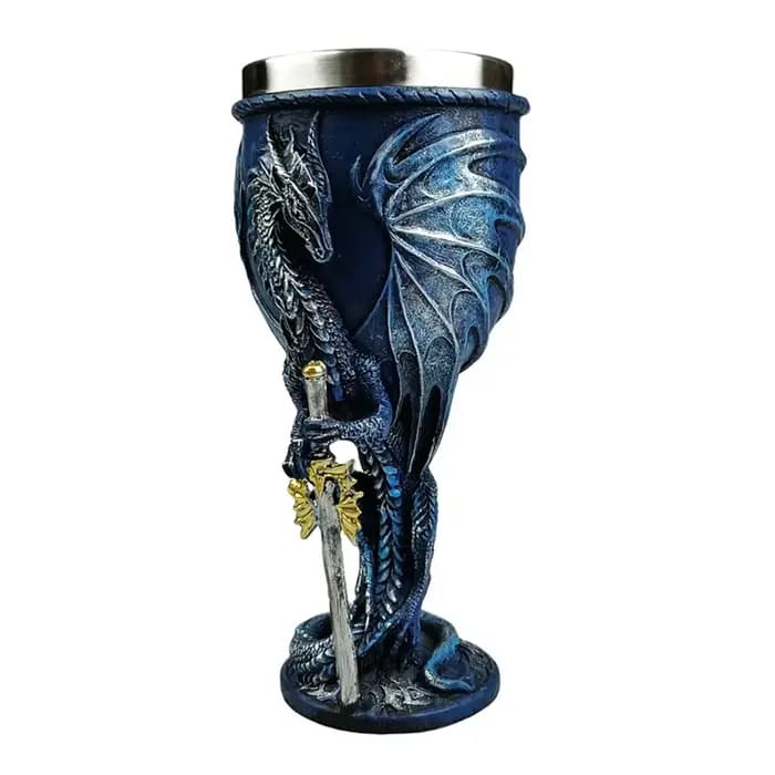 Gobelet Dragon bleu J1UL1N, donjons et Dragons, cadeau du saint Graal, gobelet à vin, Dragon volant, épée