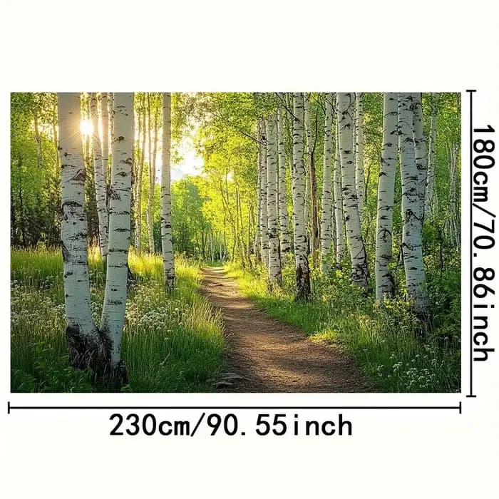 1 fond de sentier de forêt de bouleau ensoleillé - fond de fête de scène de forêt 2D vibrante