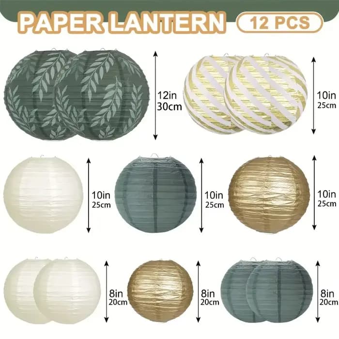 Lanterne en papier sauge, décoration de mariage, ensemble de lanternes vertes rétro, une variété de Styles, accessoires de vacances, décoration de la maison