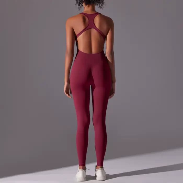 Ensemble de sport pour femme, tenue de yoga, combinaison de sport, combinaison de fitness, combinaison de sport extensible, combinaison sexy à dos en V