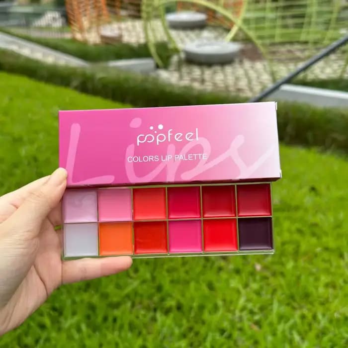 POPFEEL Palette de rouge à lèvres et fard à joues 2 en 1 longue durée de 12 couleurs – Formule légère et hydratante pour une beauté sans effort.