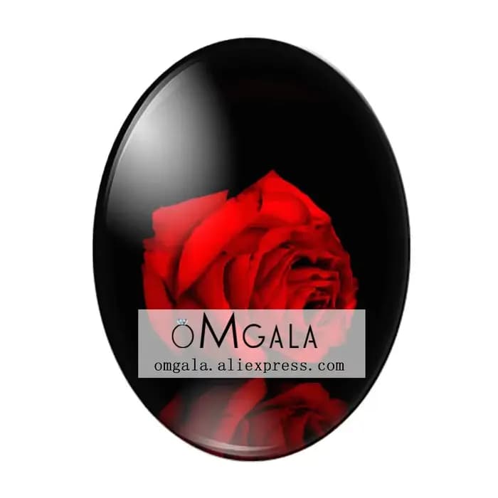 Cabochon Ovale en Verre à Dos pio, Photos de Haute Qualité de Fleur de Rose Rouge 13x18mm/18x25mm/30x40mm