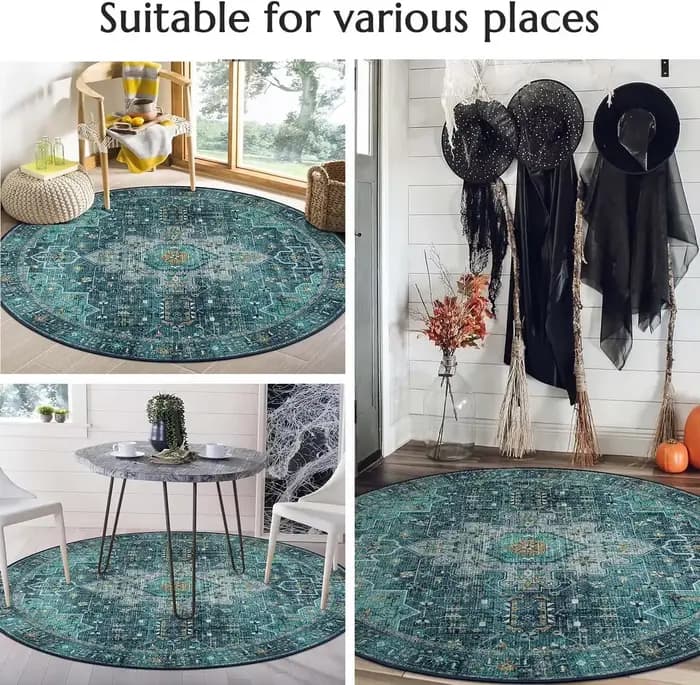 Tapis rond de style vintage avec tapis floral traditionnel, antidérapant, lavable en machine, pour salon, chambre à coucher, espaces extérieurs