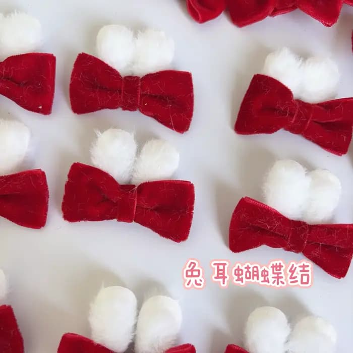 Accessoire de décoration pour vêtements, jouet, nœud rouge vif en peluche 10/5, oreilles de lapin, fait main, accessoire festif