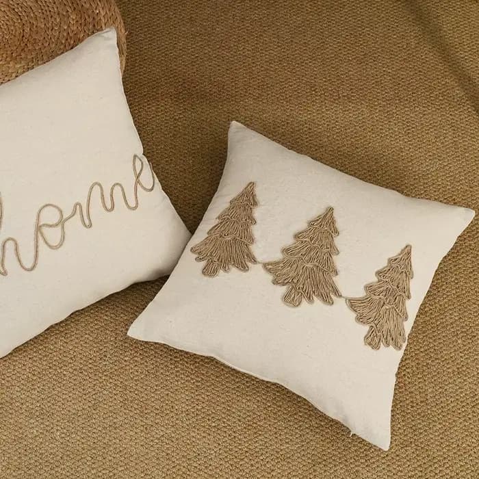 Housse de coussin en lin avec corde brodée, motif lettres et feuilles, franges, glands, luxe élégant, style Boho, taie d'oreiller pour canapé, décoration de la maison