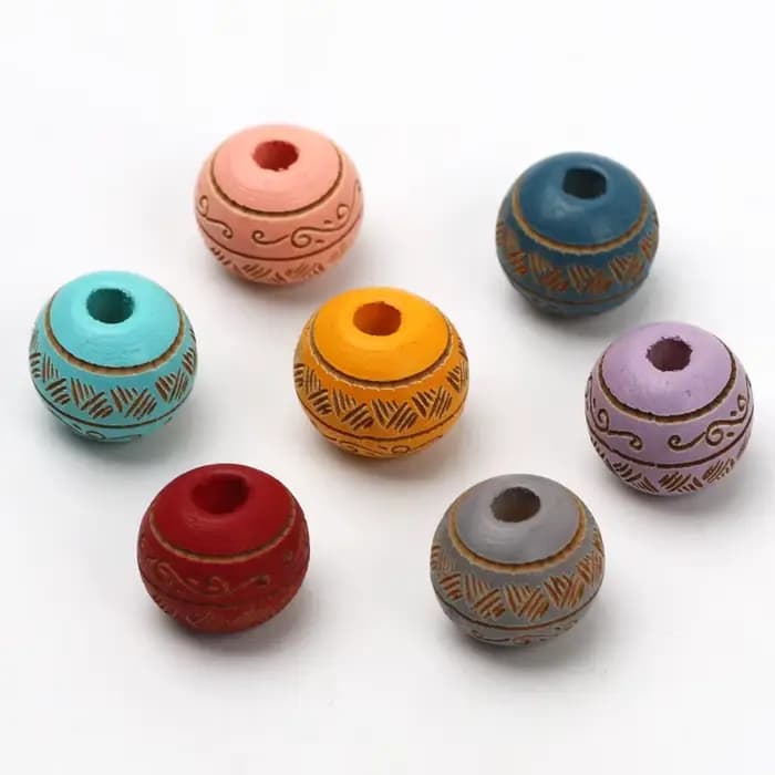 Perles rondes tendance avec motifs colorés, 10mm, 10 pièces, en bois naturel, pour bricolage, fabrication de bijoux, accessoires
