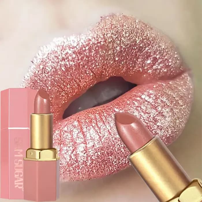 6 couleurs barre d'or Tube rouge à lèvres diamant nacré paillettes or rose