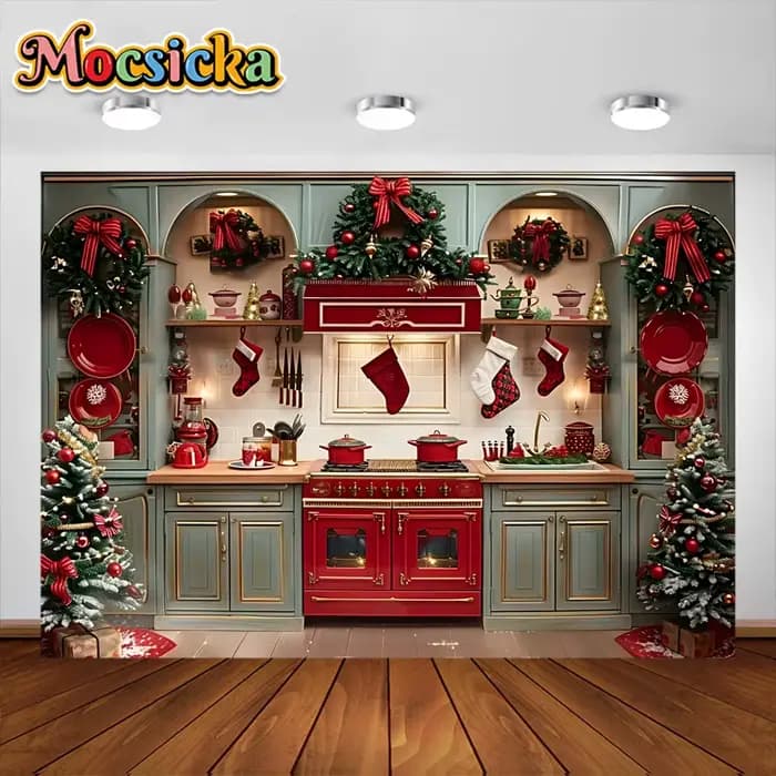 Arrière-Plan de Photographie de Noël, Armoires de Cuisine, Portrait d'Enfant, Décorations de ix, Toile de Fond pour Bannière de Studio Photo