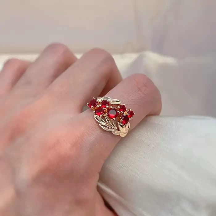 SYOUJYO – bagues en pierre naturelle pour femmes, rouge brillant, couleur or Rose, élégant, Vintage, bijoux de mariage, fête de famille, meilleur cadeau, 585