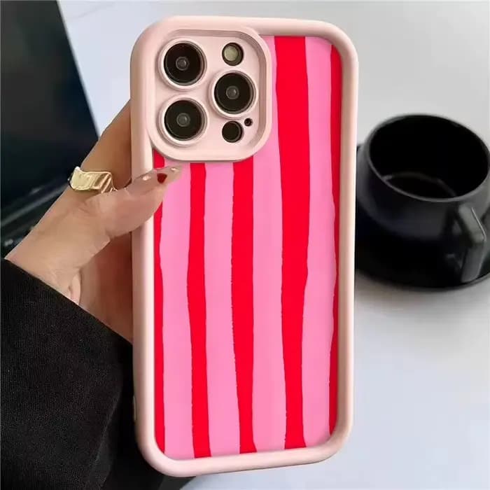 Coque de téléphone antichoc en silicone à motif rayé rose pour iPhone 17 Pro Max 16 15 Pro 14 13 12 11 XR XS 17Air 16 Plus