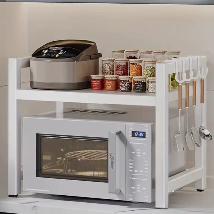 Étagère de rangement de cuisine fonctionnelle en métal noir, 2 couleurs, organisateur de comptoir extensible pour micro-ondes, épices, ustensiles et batterie de cuisine