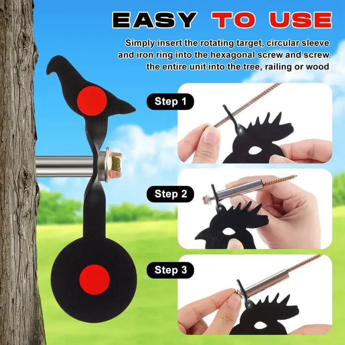 Animaux en métal Ours/Oiseau/Poulet 360 ° Cibles rotatives pour pistolet BB, pistolet à air comprimé, fronde, chasse et tir dans l'arrière-cour en plein air