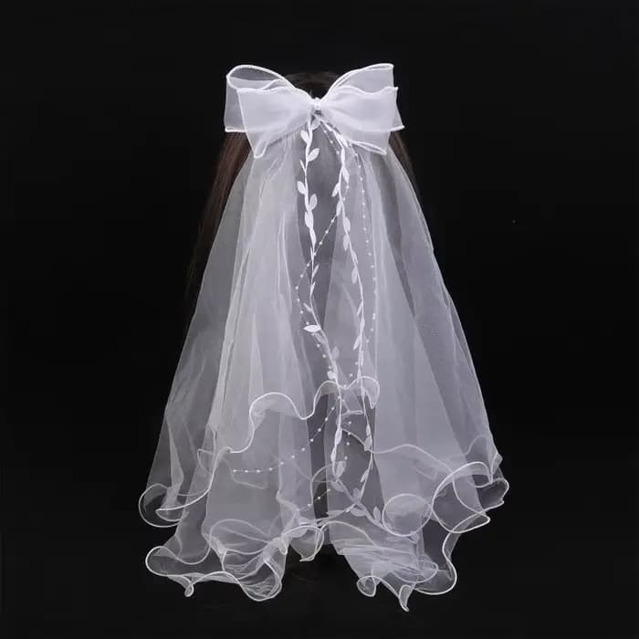 Voile de mariée en tulle pour femme, deux couches, simple et élégant, avec nœud et bordure en dentelle, avec clip pour fête de mariage