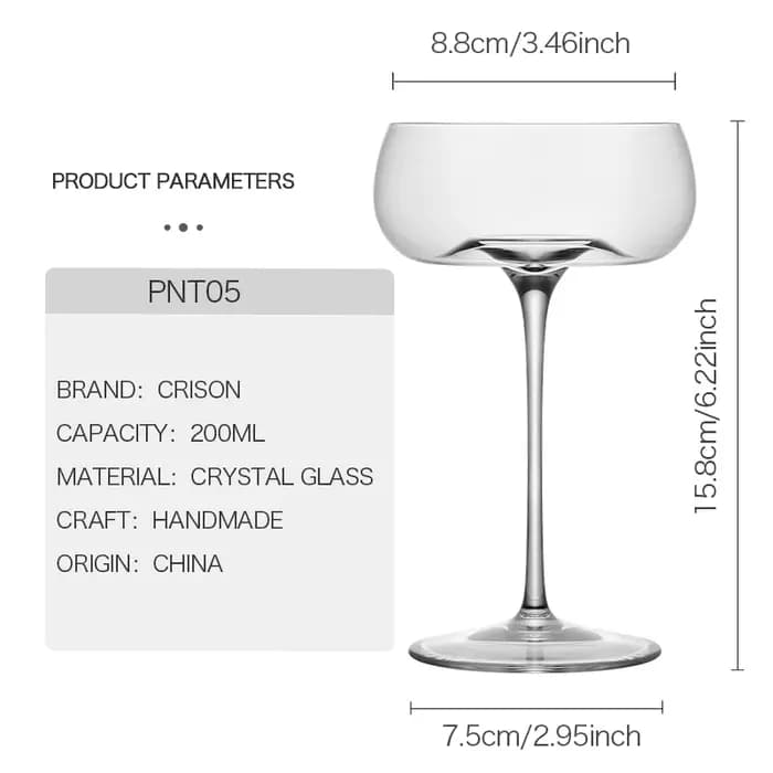 PNT05 CRISON Coupe Verre à Cocktail Verre à Martini en Cristal Verres à Cocktail Art Déco Unique Pisco Aigre Martini Champagne
