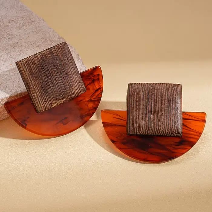Boucles d'oreilles demi-rondes en résine de couleur marron pour femmes, bijoux à la mode, nouveau style classique, accessoires tendance pour usage quotidien, cadeaux MQ770