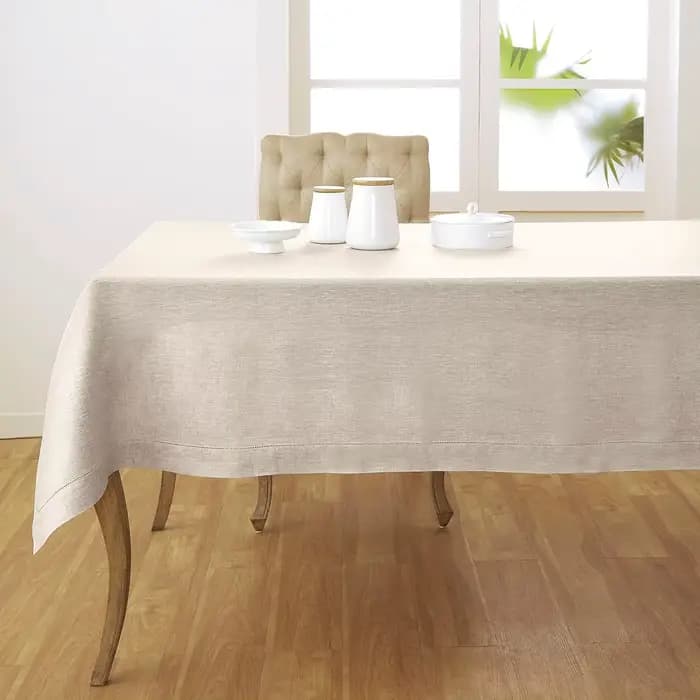 Nappe en lin blanc - Nappe 100% lin pur avec ourlet festonné pour tables rectangulaires - Ourlet festonné classique, lavage en machine