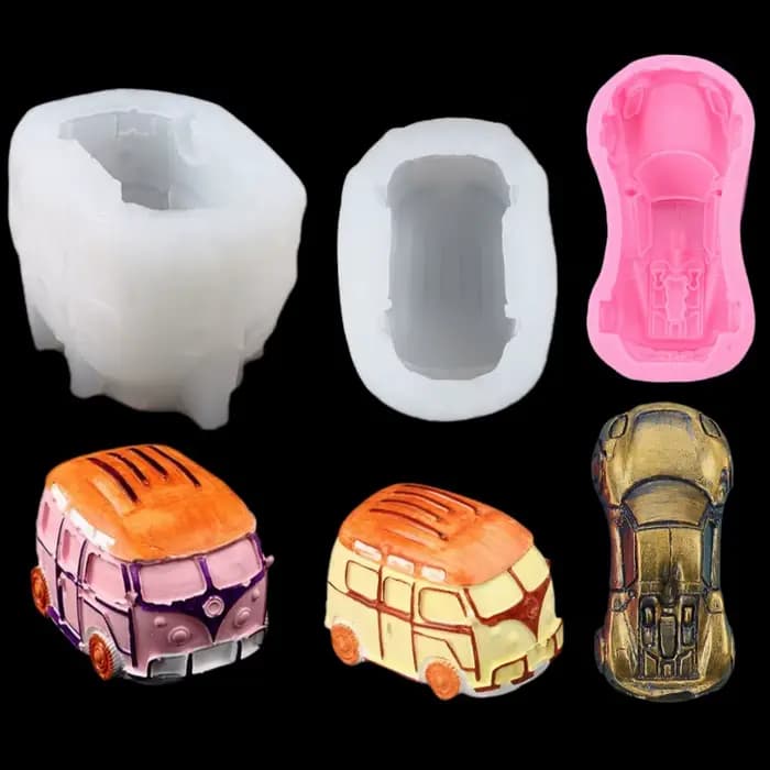 Nouveau moule à faire soi-même, moule de cuisson de gâteau Fondant, Mini Bus voiture, bougie en plâtre parfumée, pâte de jeu, ornement décoratif, moules en Silicone