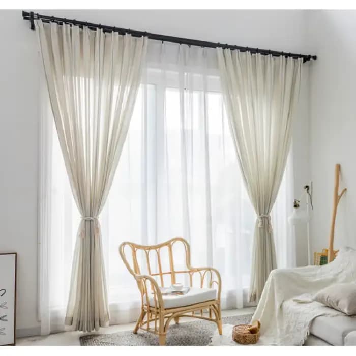 Rideau en lin et coton de style français, à rayures bleues, pour chambre à coucher, salon, balcon, livre, chambre d'enfant, fil personnalisé