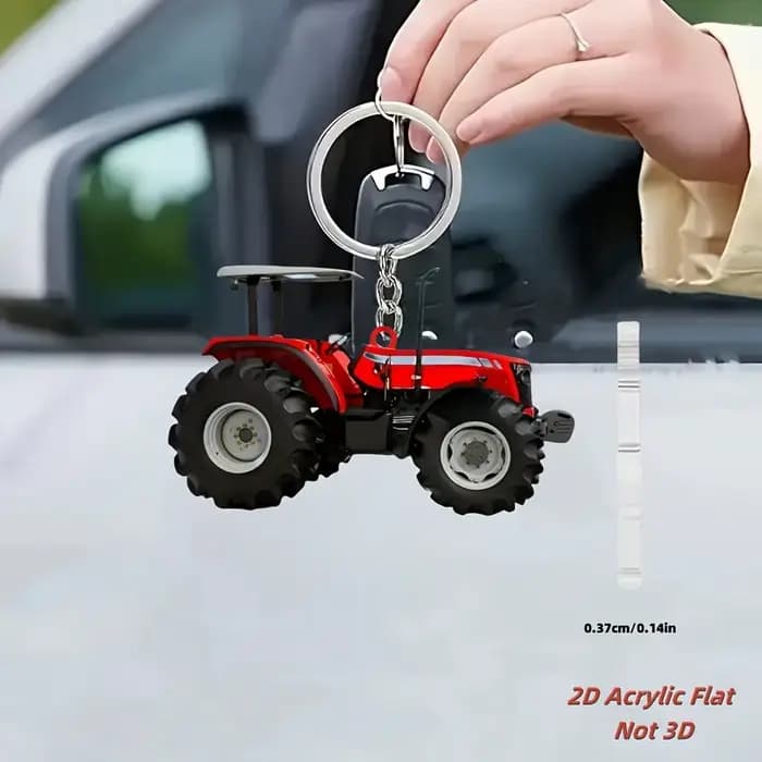Porte-clés Tracteur Rouge, Porte-clés Décoratif 2D, Convient pour les Clés de Voiture, Décoration de Sac à Dos, Matériau Acrylique, Cadeau d'Anniversaire.