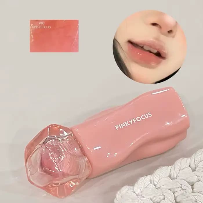Pinkyfocus Glossy Mirror Lip Gloss Hydratant Teinte Lèvres Nude Effet Miroir Longue Tenue Maquillage Naturel Quotidien Printemps-Été